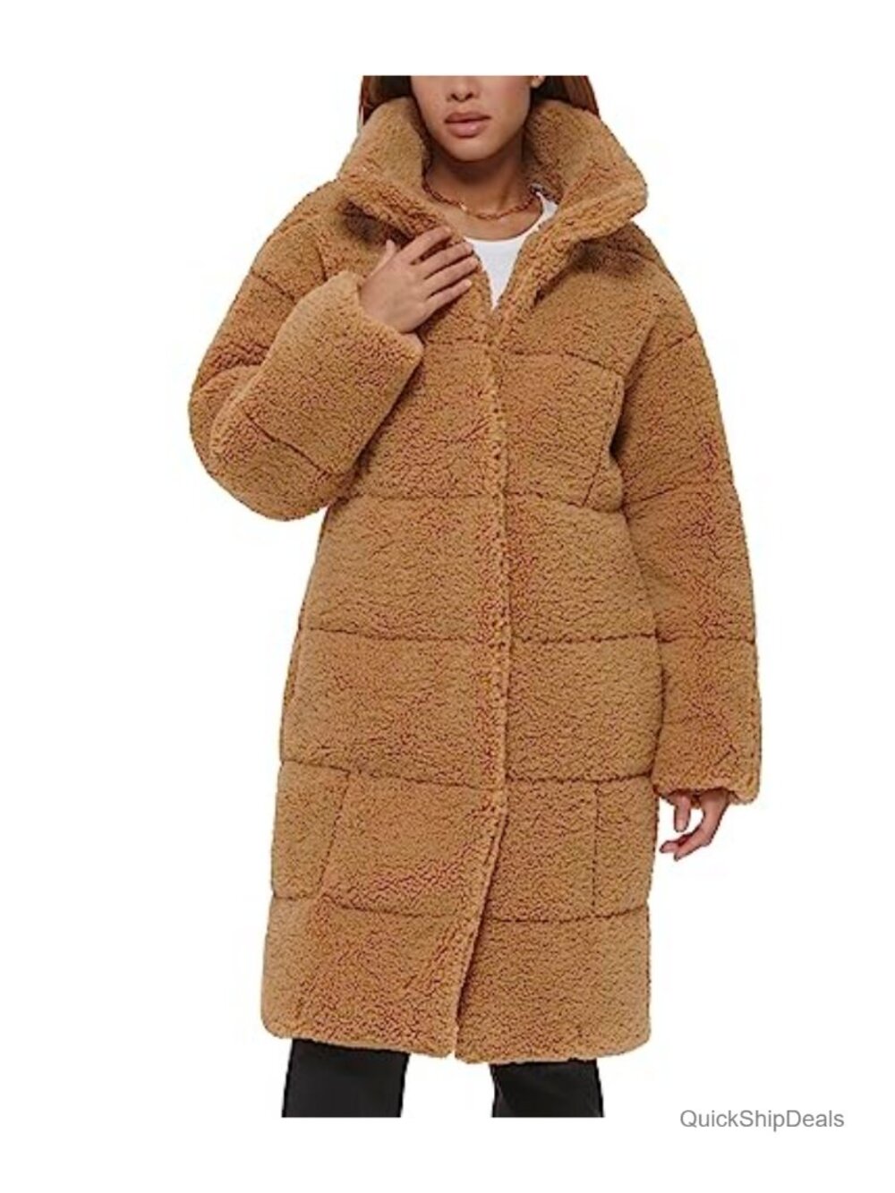 Patchwork Quilted Teddy Coat Long Sherpa Snap Front Women Winter